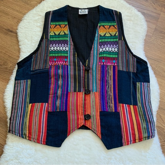 Embroidered Patchwork Vest Handmade Costa Rica Sz Medium - Picture 5 of 10